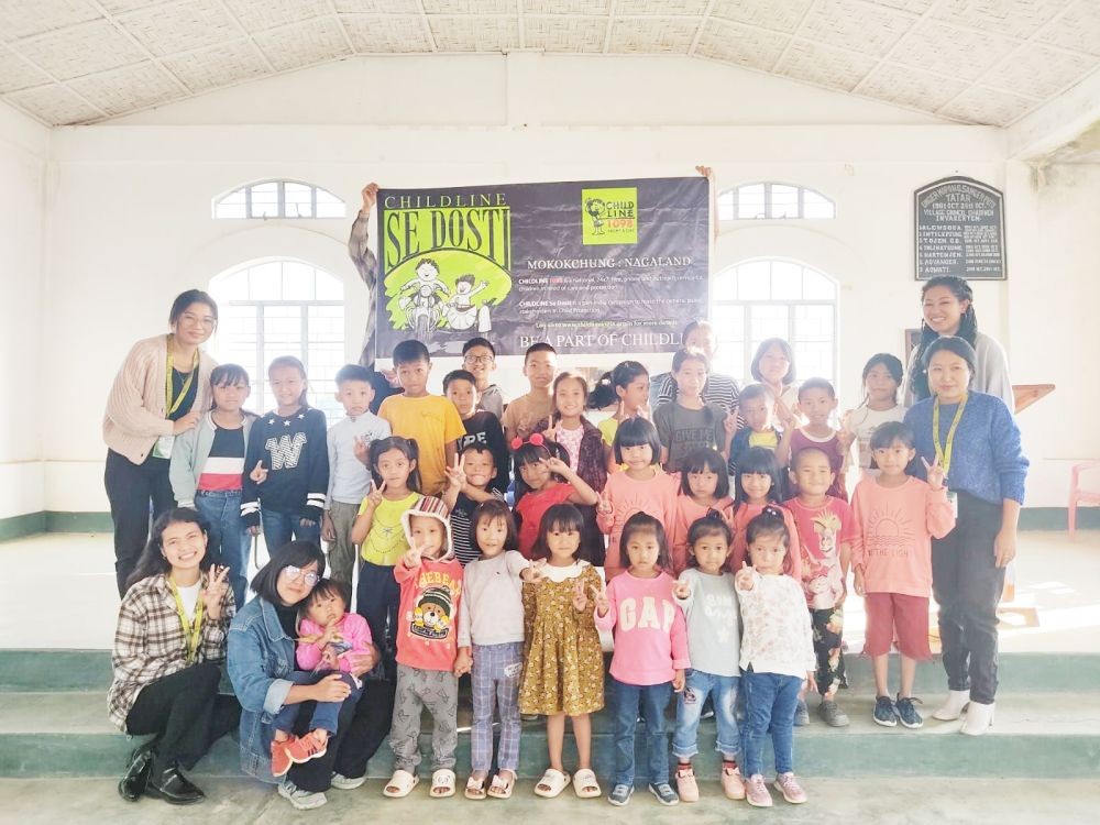Childline 1098 Mokokchung with children at Unger Village during one of the ‘Childline Se Dosti Week’ activities in the district.